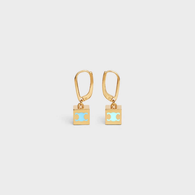 Boucles d'Oreilles Celine Triomphe Cube In Brass With Gold Finish And Colored Enamel Doré | CL-592304