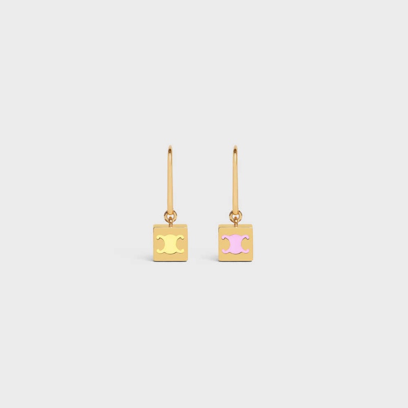 Boucles d\'Oreilles Celine Triomphe Cube In Brass With Gold Finish And Colored Enamel Doré | CL-592304