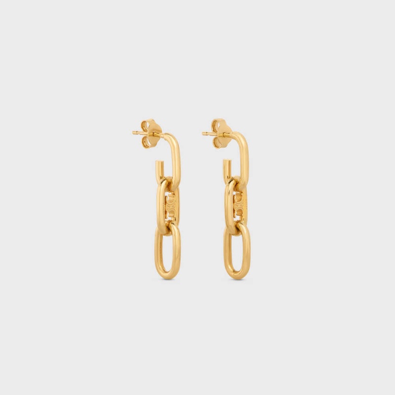 Boucles d'Oreilles Celine Triomphe Dangling In Brass With Gold Finish Doré | CL-592309