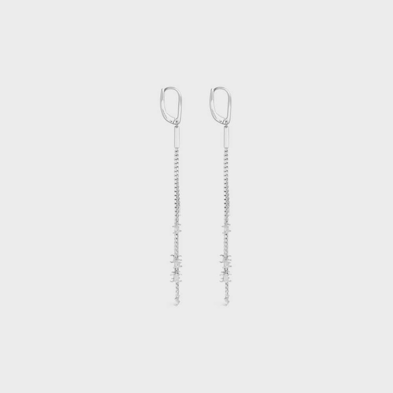 Boucles d'Oreilles Celine Triomphe Folk Fringe In Brass With Rhodium Finish Argent | CL-592300