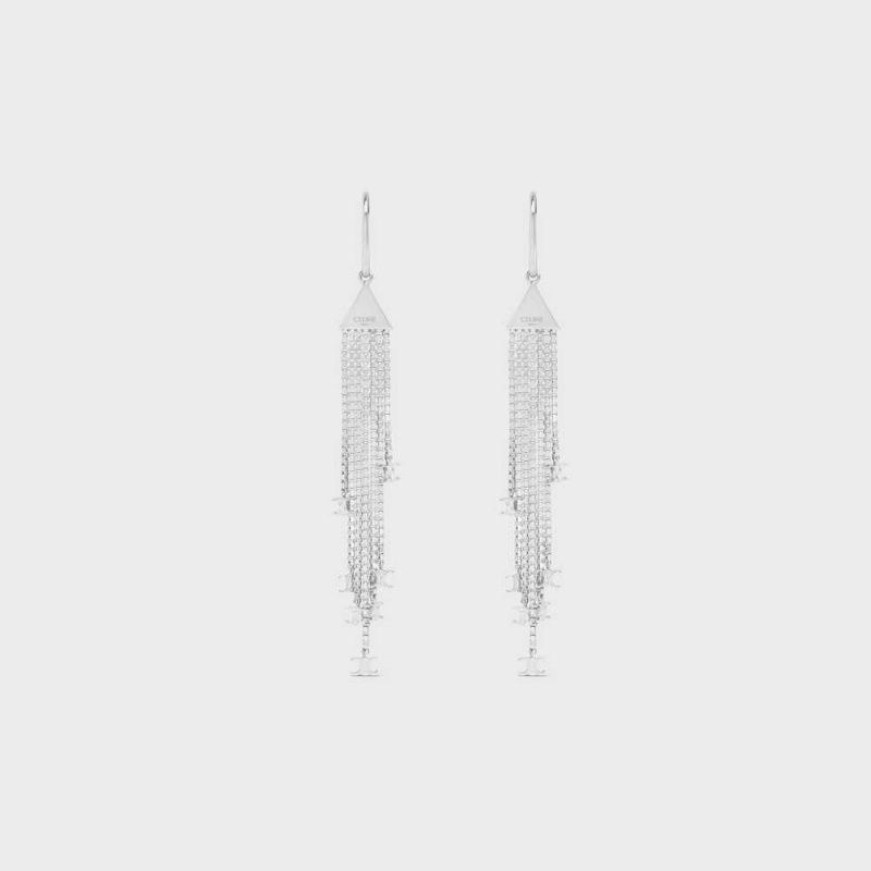 Boucles d\'Oreilles Celine Triomphe Folk Fringe In Brass With Rhodium Finish Argent | CL-592300