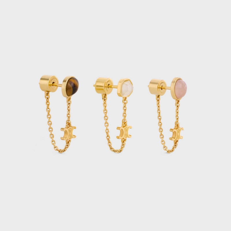 Boucles d'Oreilles Celine Triomphe Indie Set Of 3 In Brass With Gold Finish Doré | CL-592294