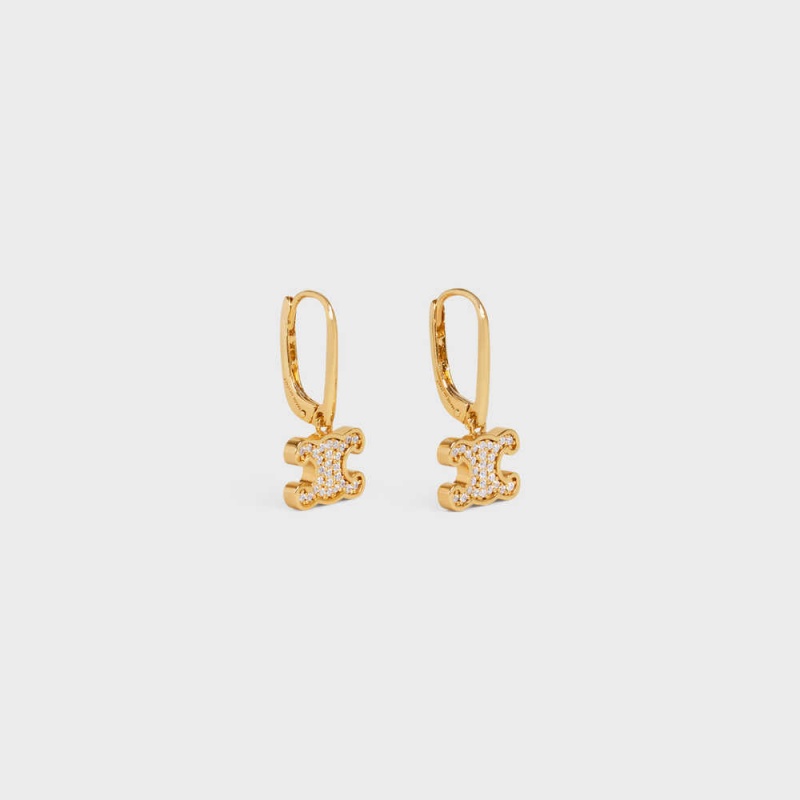 Boucles d'Oreilles Celine Triomphe Rhinestone In Brass With Gold Finish And Crystals Doré | CL-592303