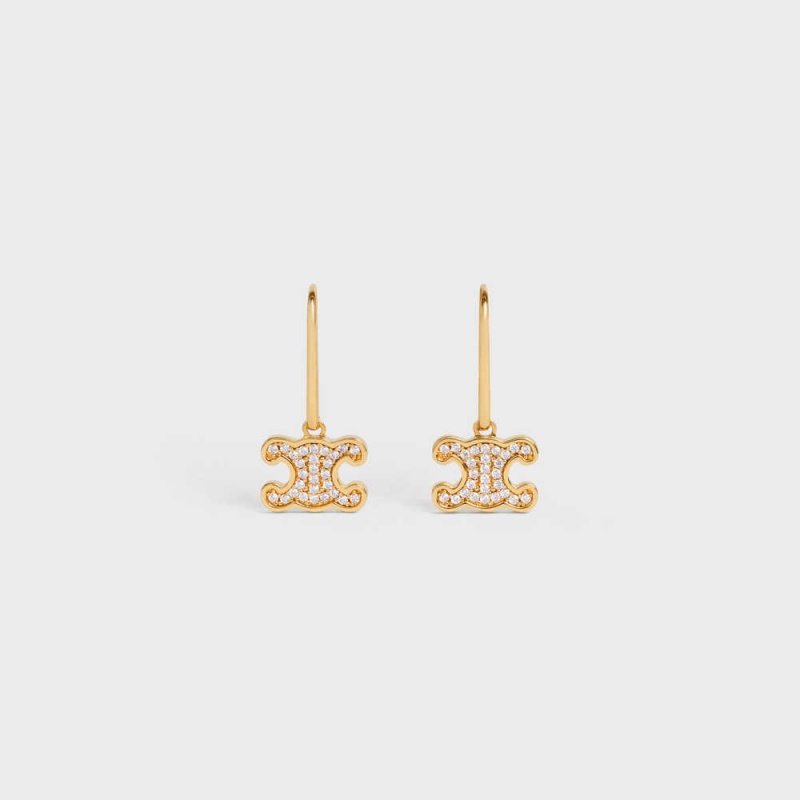 Boucles d\'Oreilles Celine Triomphe Rhinestone In Brass With Gold Finish And Crystals Doré | CL-592303