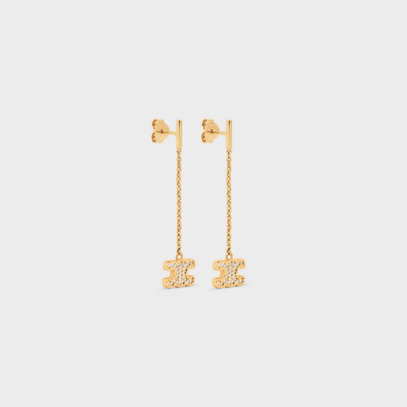 Boucles d'Oreilles Celine Triomphe Rhinestone Long In Brass With Gold Finish And Crystals Doré | CL-592302