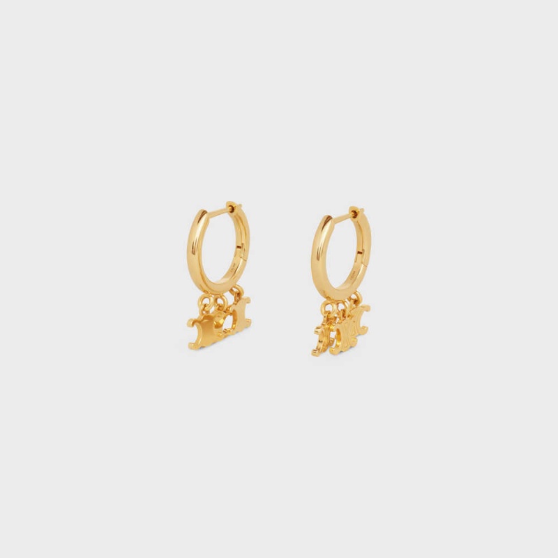Boucles d'Oreilles Celine Triomphe Trio Hoops In Brass With Gold Finish Doré | CL-592307