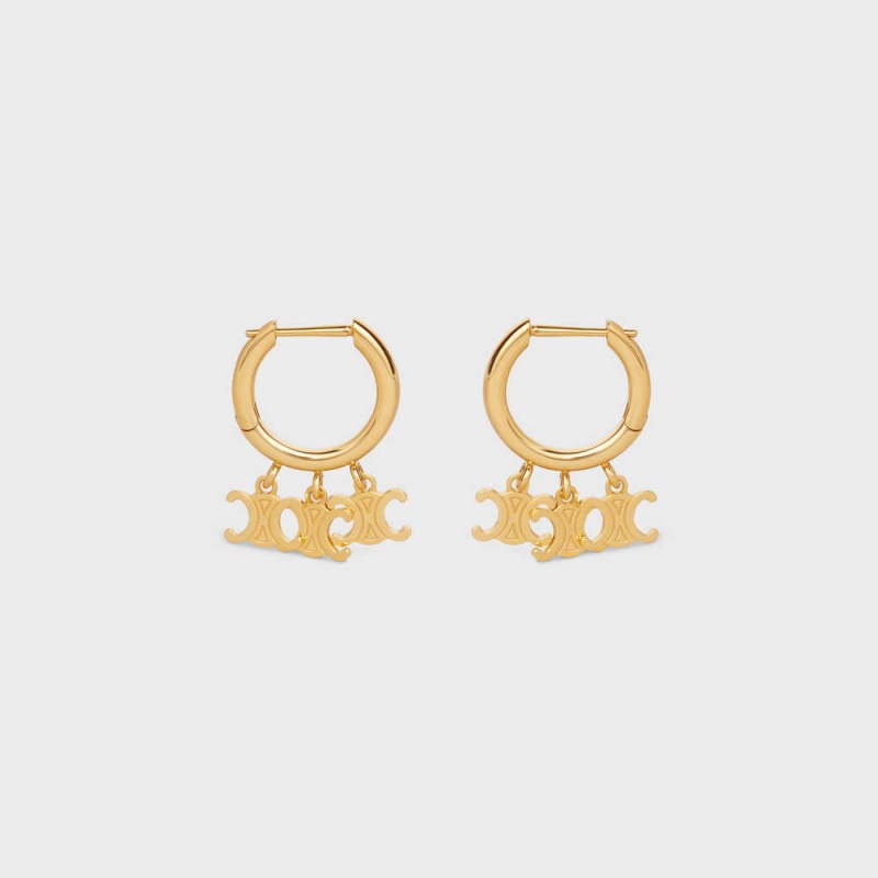 Boucles d\'Oreilles Celine Triomphe Trio Hoops In Brass With Gold Finish Doré | CL-592307