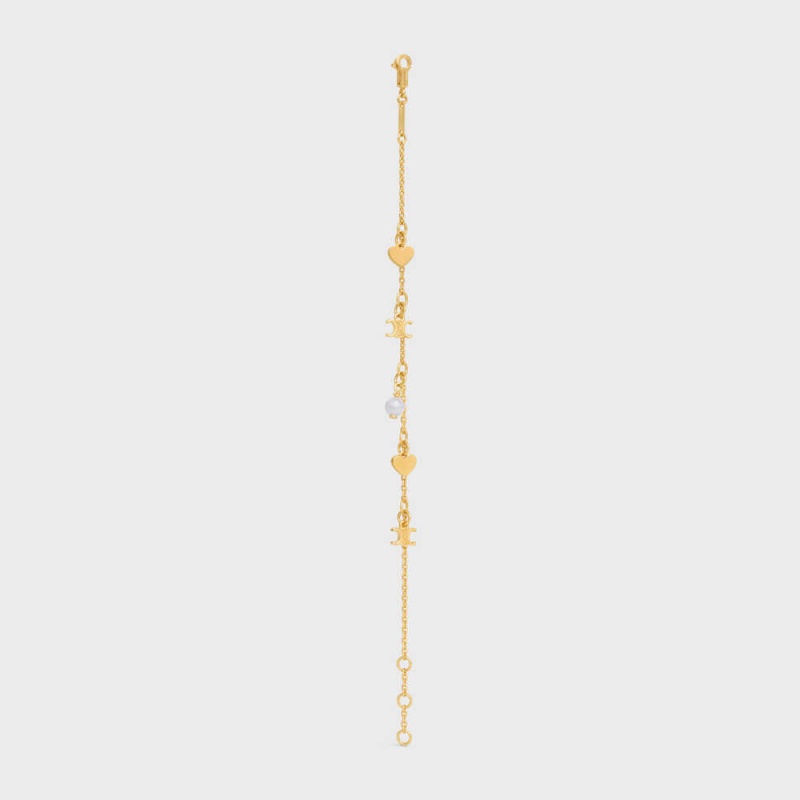 Bracelets Celine CœUr Charms In Brass With Gold Finish And Resin Pearl Doré Blanche | CL-592237