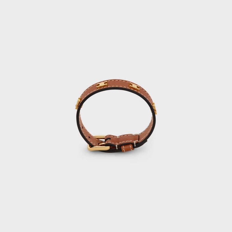 Bracelets Celine Les Cuirs In Brass With Gold Finish And Calfskin Doré Marron | CL-592223