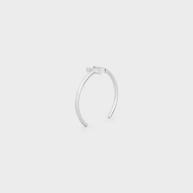 Bracelets Celine Triomphe Asymmetric Cuff In Brass With Rhodium Finish Argent | CL-592200