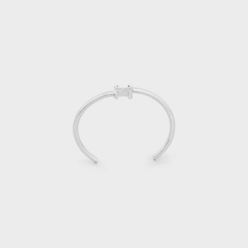 Bracelets Celine Triomphe Asymmetric Cuff In Brass With Rhodium Finish Argent | CL-592200