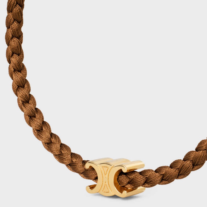 Bracelets Celine Triomphe Beach In Brass With Gold Finish And Silk Doré Marron | CL-592201