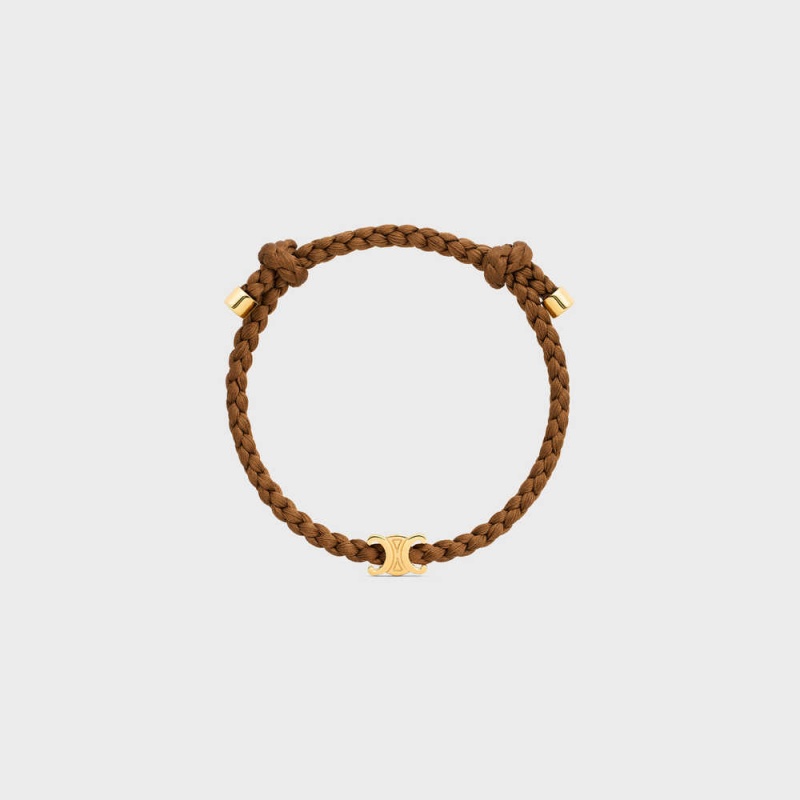 Bracelets Celine Triomphe Beach In Brass With Gold Finish And Silk Doré Marron | CL-592201