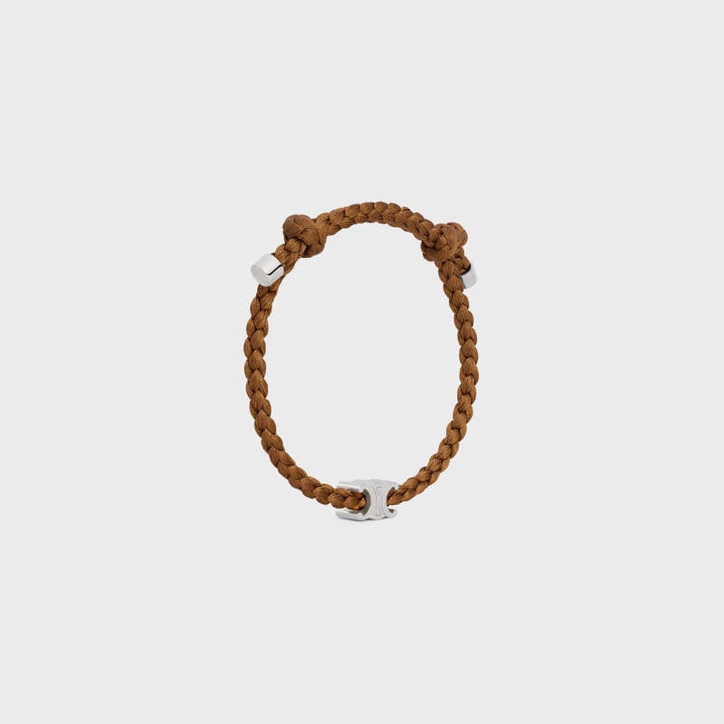 Bracelets Celine Triomphe Beach In Silk And Brass With Rhodium Finish Marron Argent | CL-591652