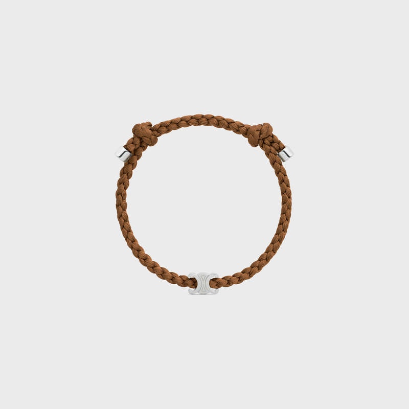 Bracelets Celine Triomphe Beach In Silk And Brass With Rhodium Finish Marron Argent | CL-591652