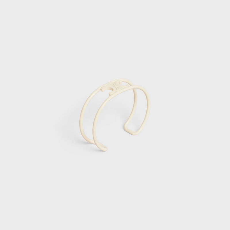 Bracelets Celine Triomphe Cuff In Varnished Brass Blanche | CL-592218