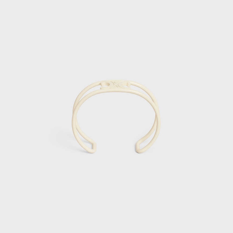 Bracelets Celine Triomphe Cuff In Varnished Brass Blanche | CL-592218