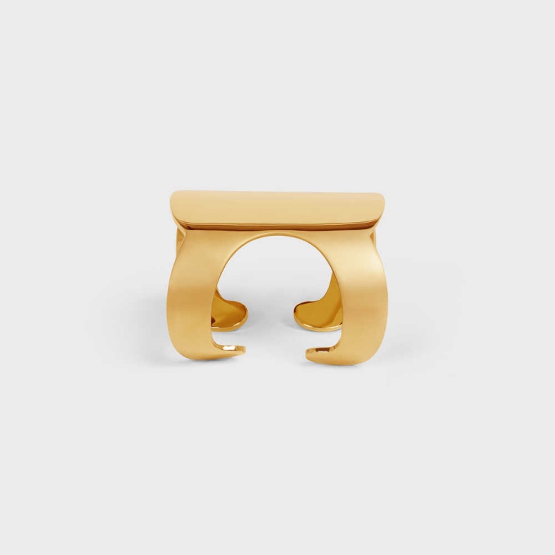 Bracelets Celine Triomphe Shadow Cuff In Brass With Gold Finish Doré | CL-592225