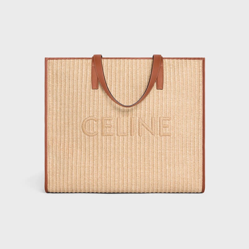 Cabas Celine Large In Raffia Effect Textile With Celine Embroidery Beige Marron | CL-591831