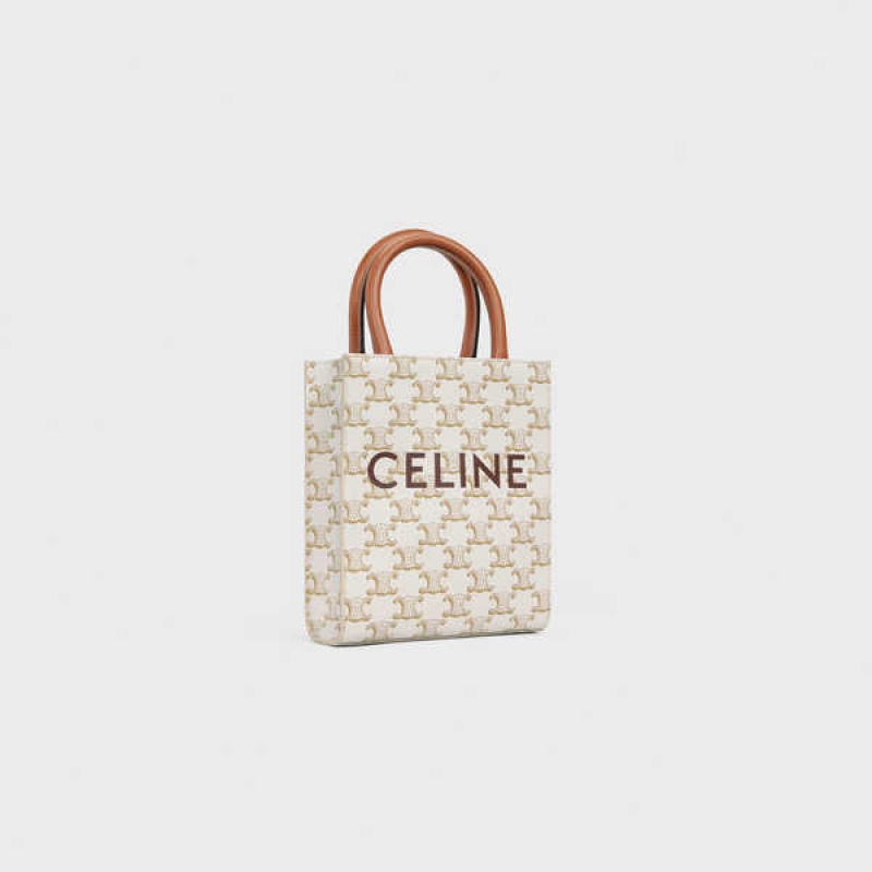 Cabas Celine Mini Vertical In Triomphe Tela And Calfskin With Print Blanche | CL-593086