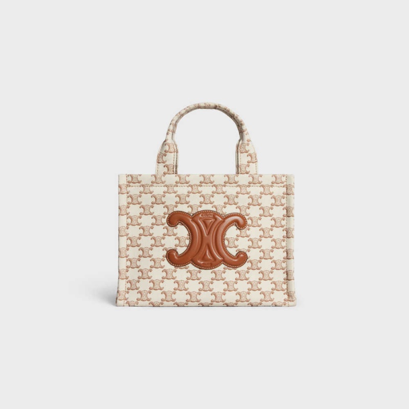 Cabas Celine Small Thais In Textile With Triomphe Tela Print And Calfskin Blanche | CL-593077