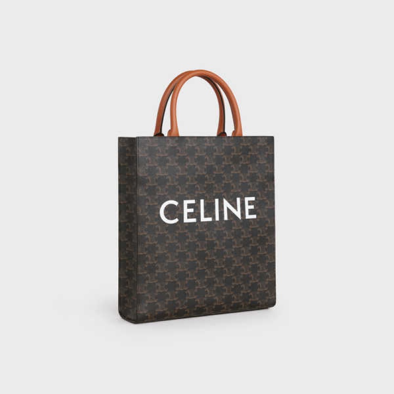 Cabas Celine Small Vertical In Triomphe Tela And Calfskin Marron | CL-593084