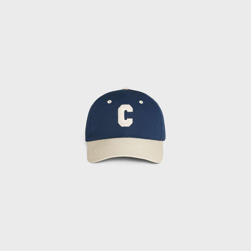 Casquette Celine Initial Baseball In Coton Bleu Marine Beige | CL-591700