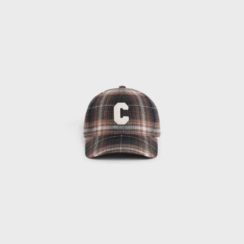 Casquette Celine Initial In Checked Coton Marron | CL-591699