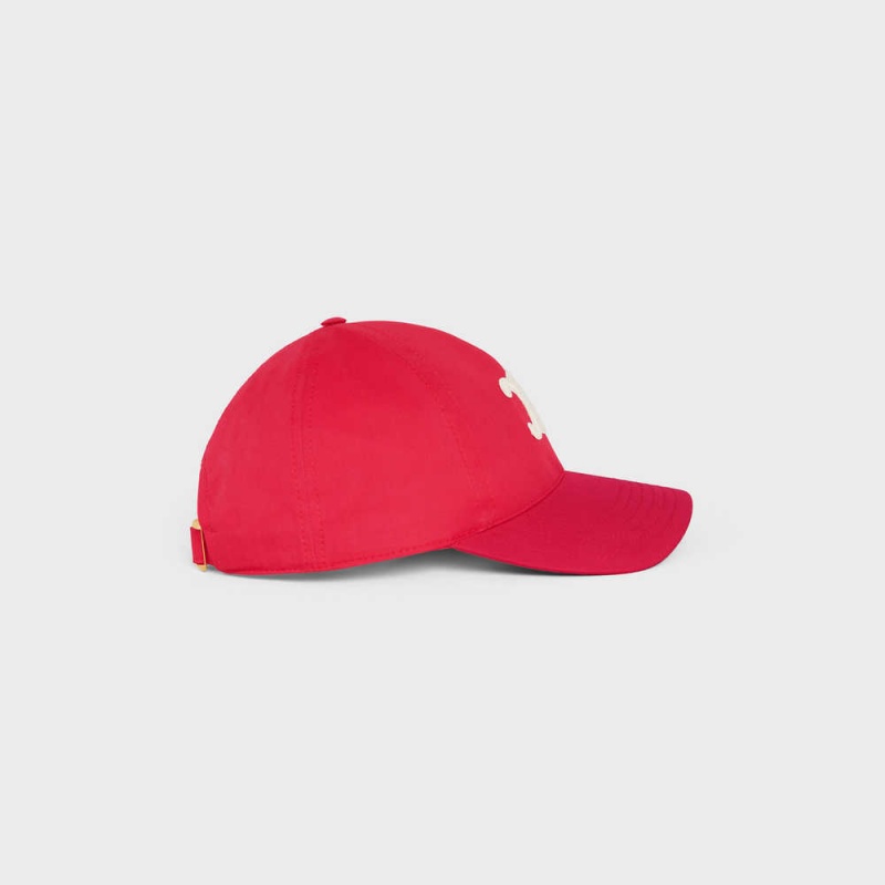 Casquette Celine Triomphe Baseball In Coton Rouge Foncé | CL-592355