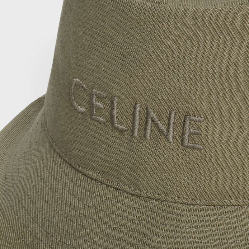 Chapeau Celine Bucket In Thick Coton Twill Vert | CL-591710