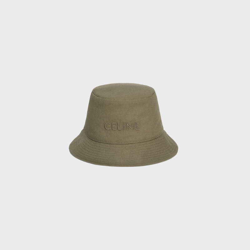 Chapeau Celine Bucket In Thick Coton Twill Vert | CL-591710