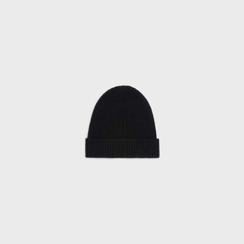 Chapeau Celine Embroidered Beanie In Nervuré Laine Noir | CL-591718