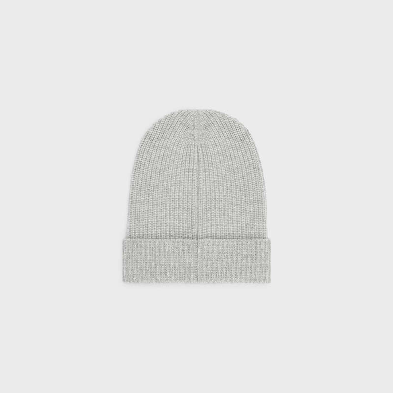 Chapeau Celine Embroidered Beanie In Nervuré Felted Laine Grise Clair | CL-591717