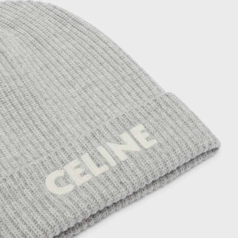 Chapeau Celine Embroidered Beanie In Nervuré Felted Laine Grise Clair | CL-591717