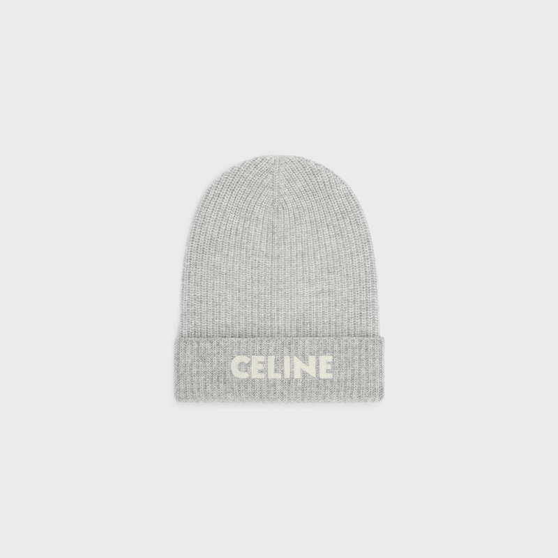 Chapeau Celine Embroidered Beanie In Nervuré Felted Laine Grise Clair | CL-591717