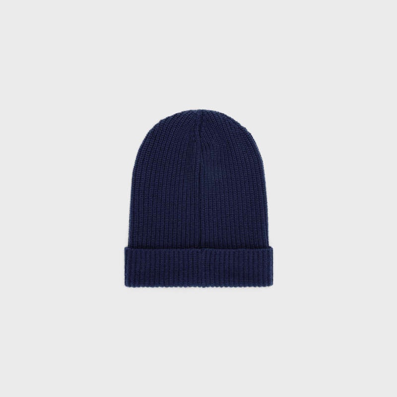 Chapeau Celine Embroidered Beanie In Nervuré Felted Laine Bleu Marine | CL-591715