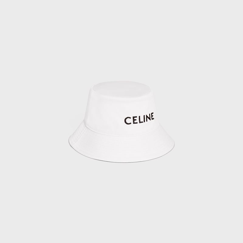 Chapeau Celine Embroidered Bucket In Coton Gabardine Blanche | CL-591712