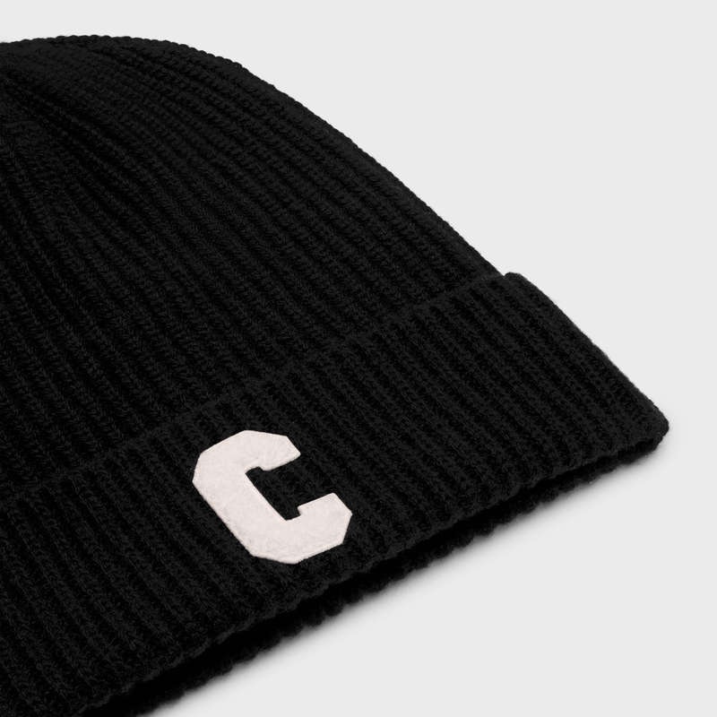 Chapeau Celine Initial Beanie In Nervuré Laine Noir | CL-591713