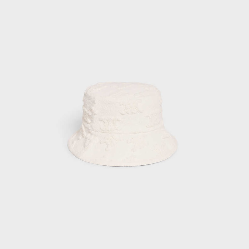 Chapeau Celine Triomphe Bucket In Coton Bouclé Blanche | CL-592348