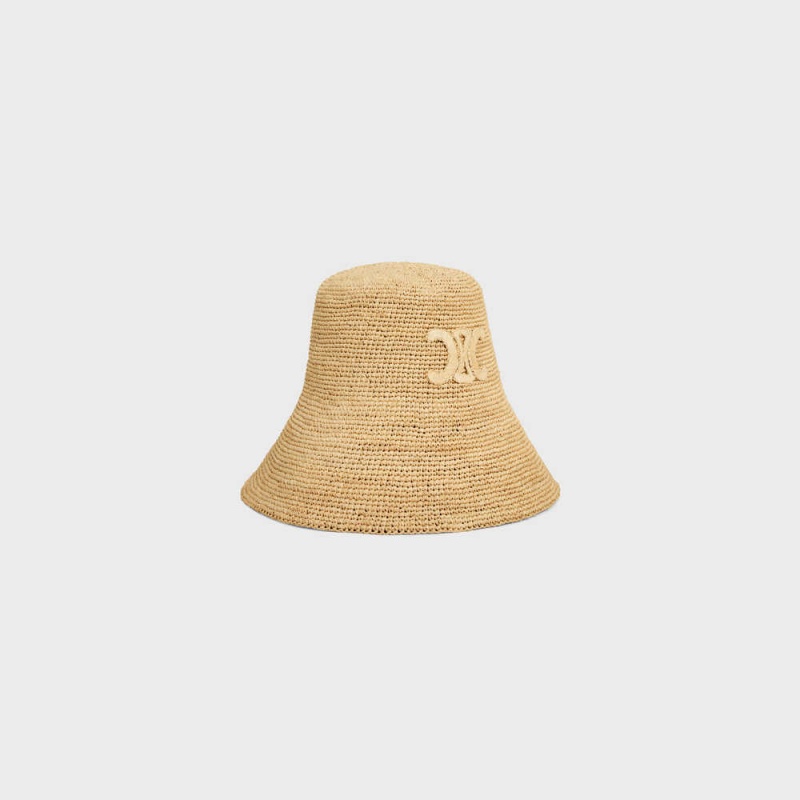 Chapeau Celine Triomphe Bucket In Raffia Beige | CL-592344