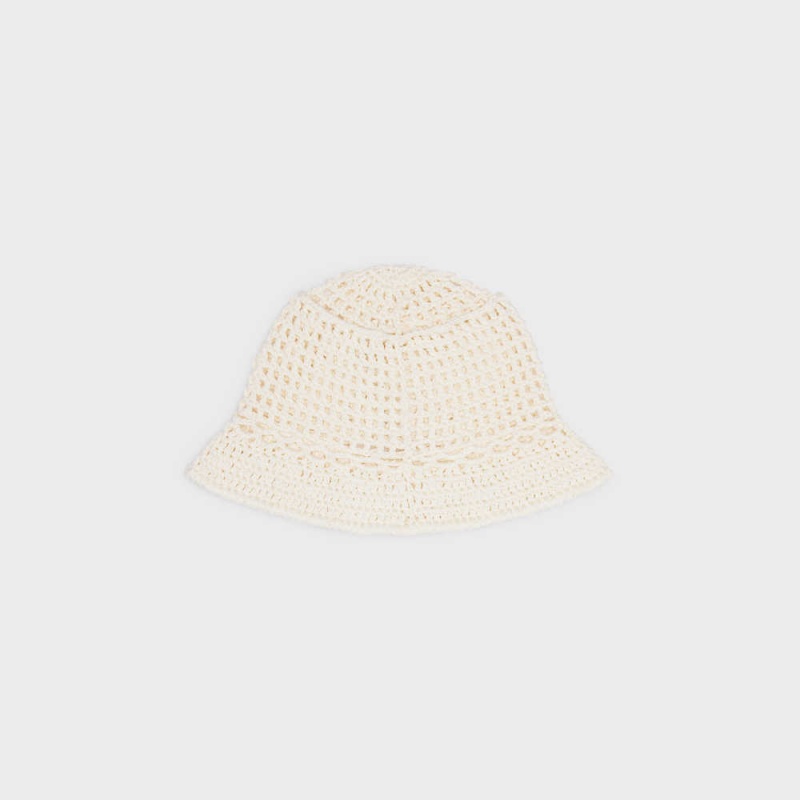 Chapeau Celine Triomphe Cloche Beanie In Crocheted Coton Blanche | CL-592349