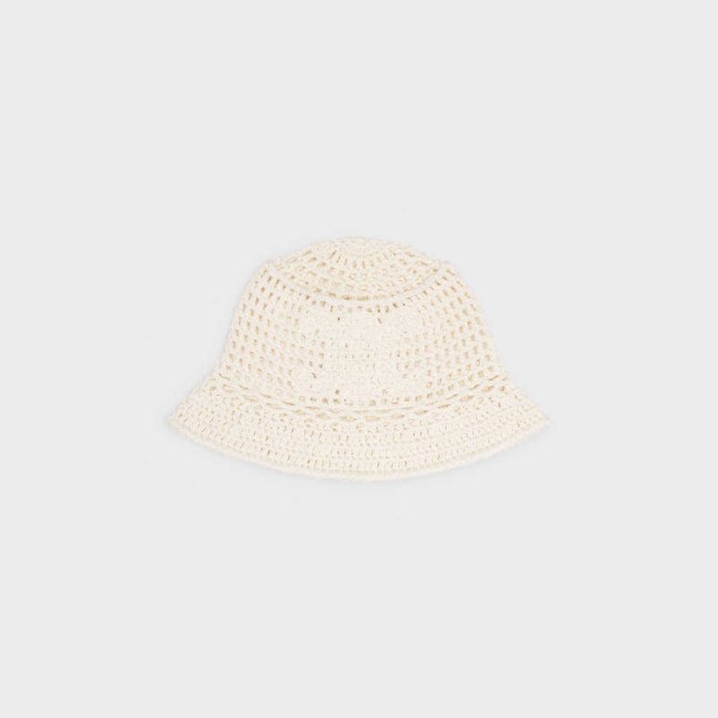 Chapeau Celine Triomphe Cloche Beanie In Crocheted Coton Blanche | CL-592349