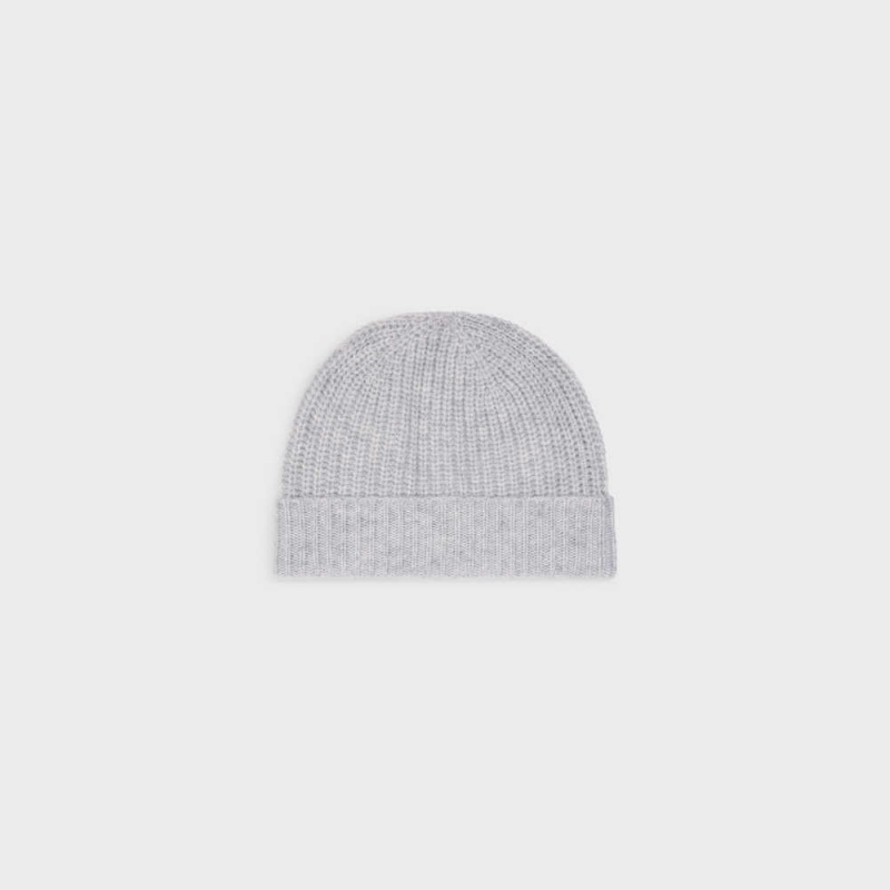 Chapeau Celine Triomphe Embroidered Beanie In Seamless Cashmere Grise Clair | CL-592370