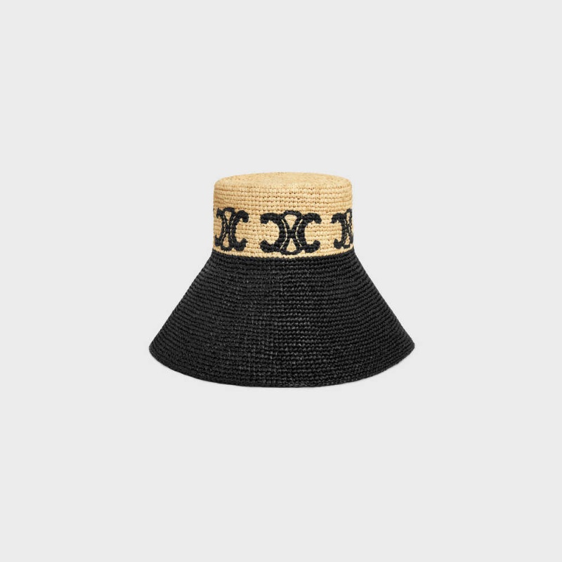 Chapeau Celine Triomphe Larges-brimmed In Raphia Beige Noir | CL-592341