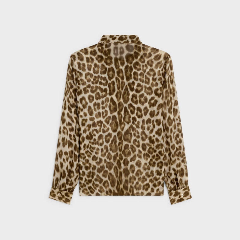 Chemises Celine Jabot Blouse With Bow In Silk Georgette Leopard | CL-592818