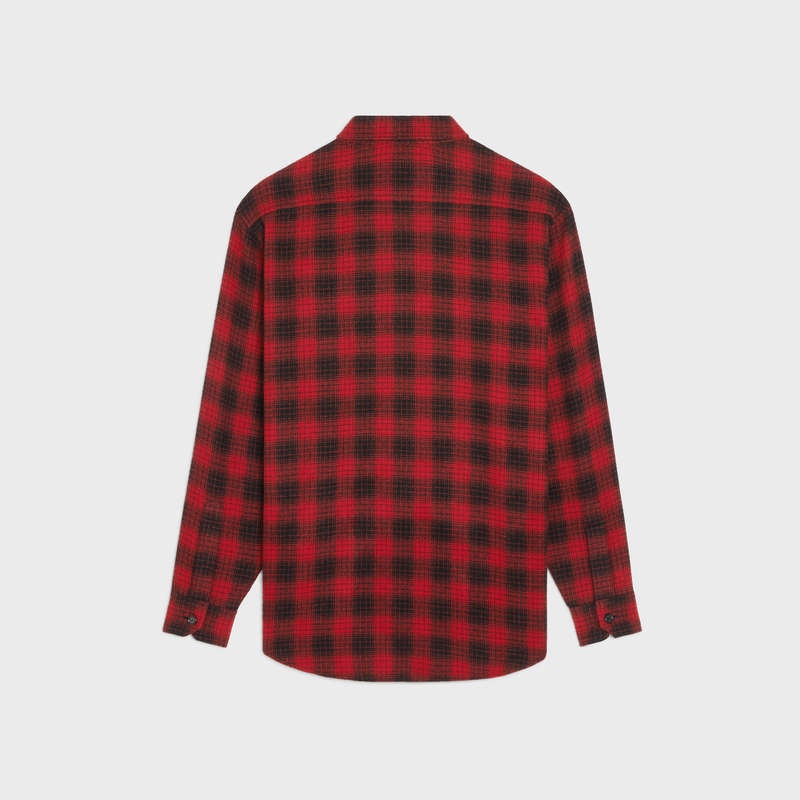 Chemises Celine Loose In Checked Laine Rouge Noir | CL-592158