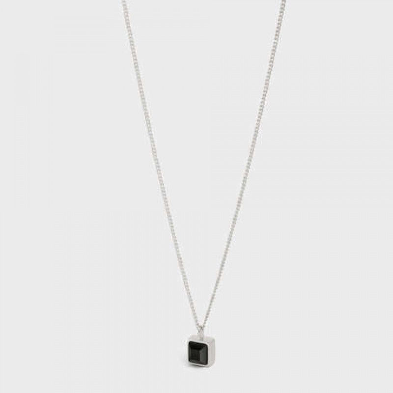Colliers Celine Aiguise In Sterling Silver With Rhodium Finish And Onyx Argent Noir | CL-591664