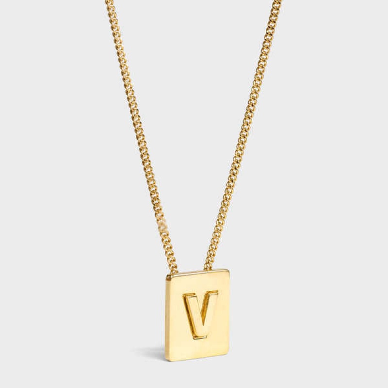 Colliers Celine Alphabet V In Brass With Gold Finish Doré | CL-592285