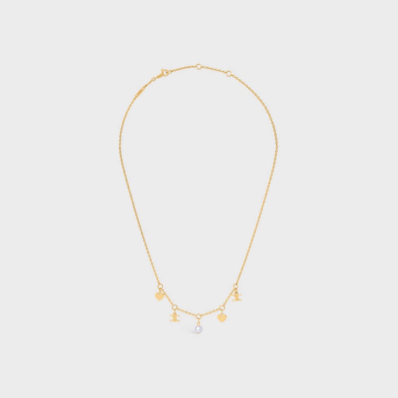 Colliers Celine CœUr Charms In Brass With Gold Finish And Resin Pearl Doré Blanche | CL-592242