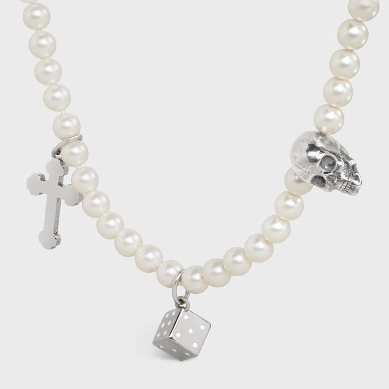 Colliers Celine Monochroms Charms In Brass With Rhodium Finish Blanche Argent Noir | CL-591660